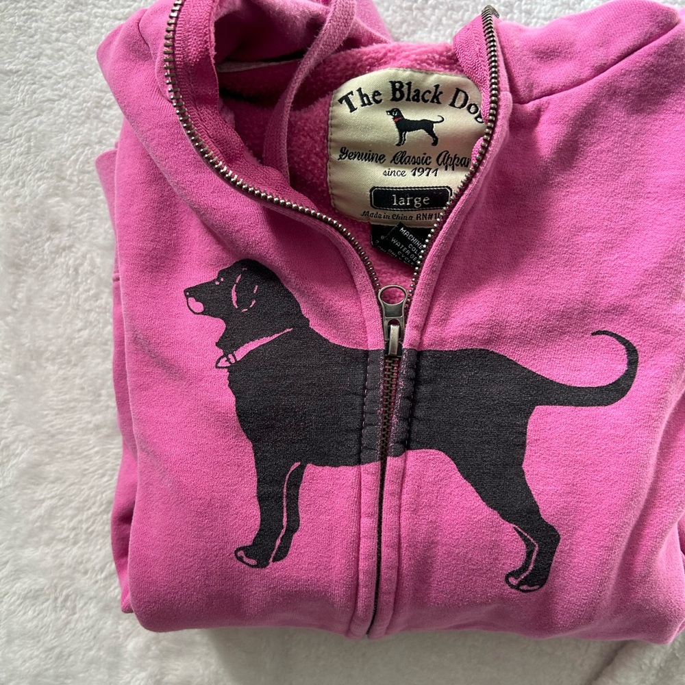 The Black Dog Girls size large zip up hooded sweatshirt for the dog lover.